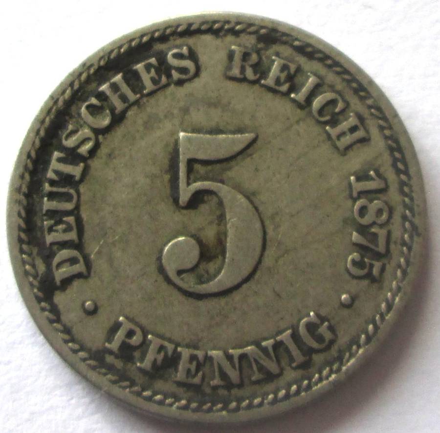 1875 Deutsches Reich 5 Pfennigs