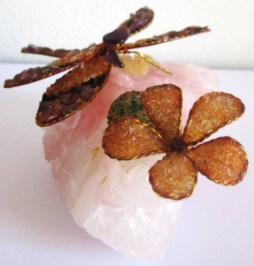 Rose Quartz Crystal Dragon Fly Motif