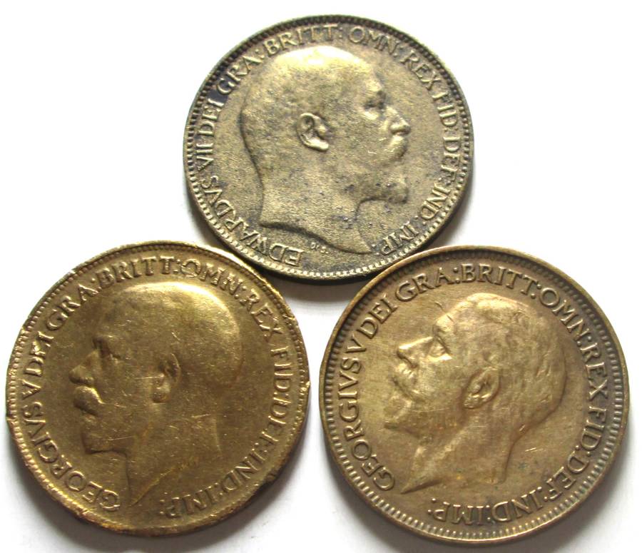 Farthing Great Britain 1909 + 1920 + 1932