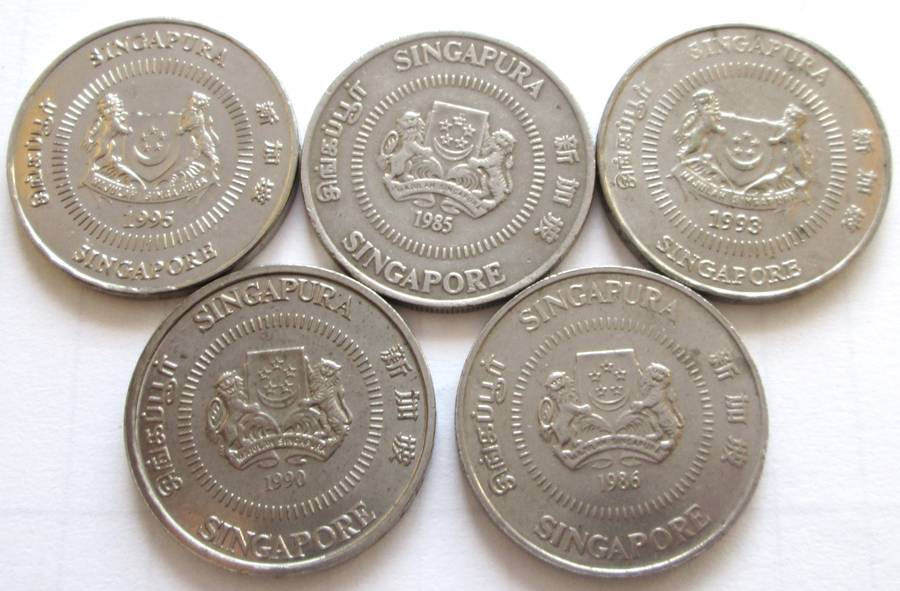 50 Cents Singapore 1985 + 1986 + 1990 + 1993 + 1995