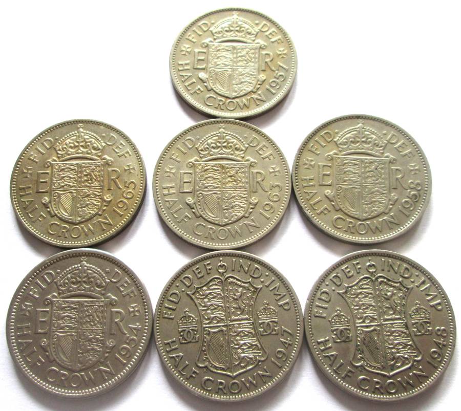 Half Crown Great Britain 1937 + 1948 + 1954 + 1957 + 1958 + 1963 + 1965