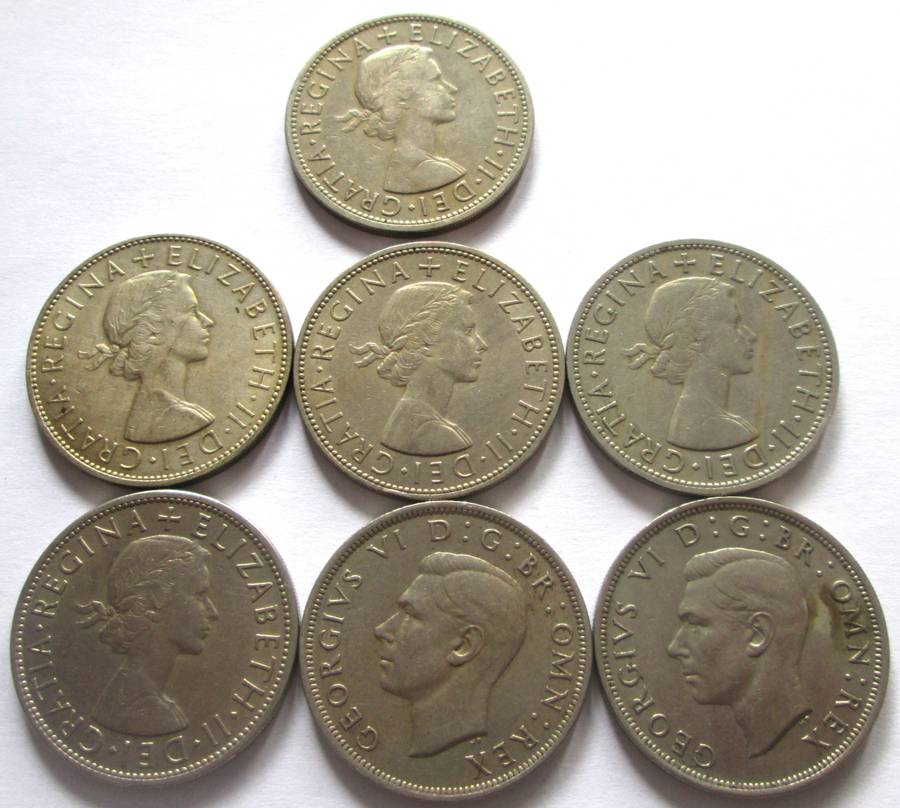 Half Crown Great Britain 1937 + 1948 + 1954 + 1957 + 1958 + 1963 + 1965