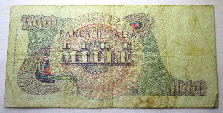 1962 - 1968 Italy 1000 Lire Serial Nr 393757