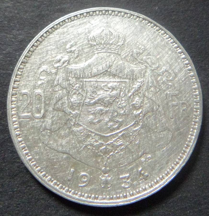 Belgium, Silver 20 Francs of 1934 (French Text)
