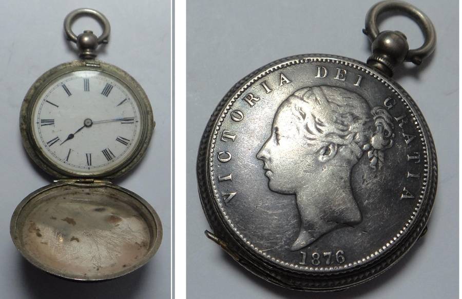 Silver Pocket Watch set with Victorian Half Crown of 1876