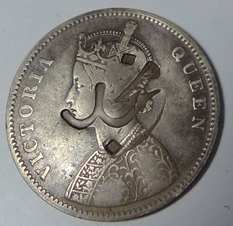 India: Counter-stamped Silver 1 Rupee of 1862
