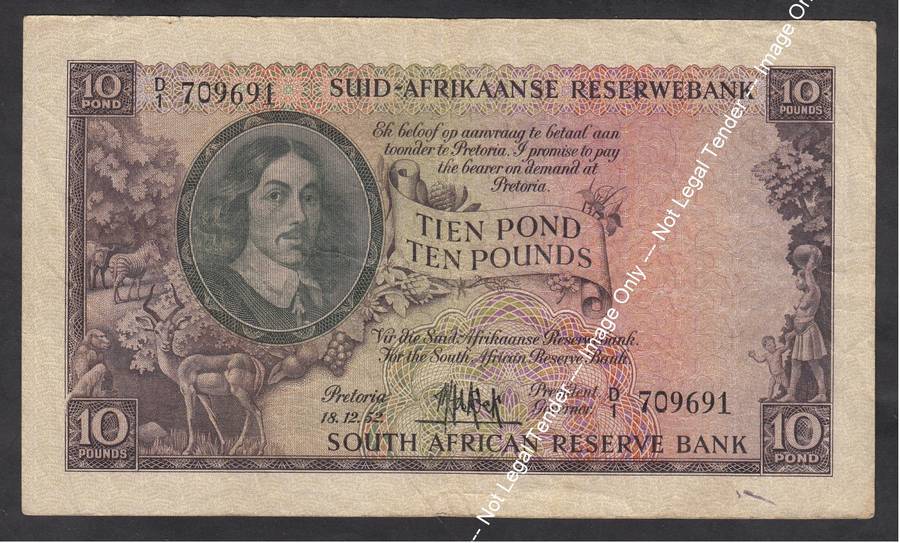 Union of SA: Ten Pounds Banknote of 18.12.1952