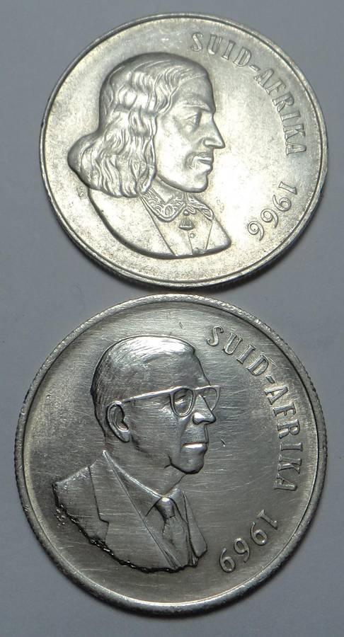 RSA: Afrikaans Silver R1s of 1966 & cleaned 1969