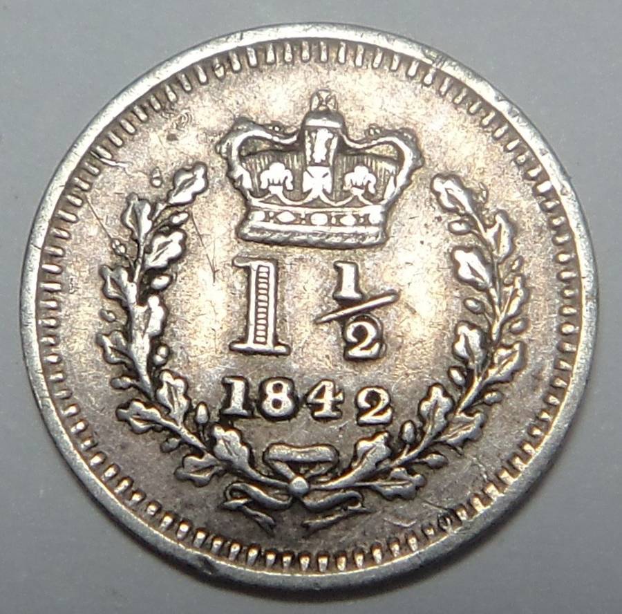 Great Britain: Silver 1½ Pence of 1842