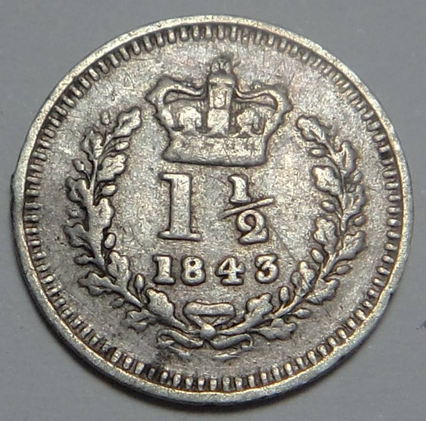 Great Britain: Silver 1½ Pence of 1843 (2 available)