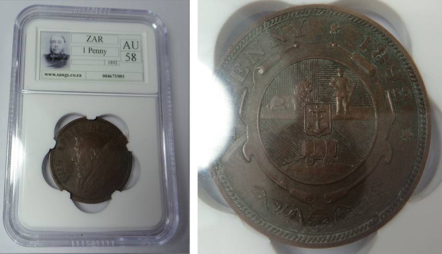 Paul Kruger ZAR Penny 1892 Sangs AU 58
