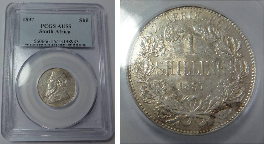 Paul Kruger ZAR Shilling 1897 PCGS AU 55 (2 available)