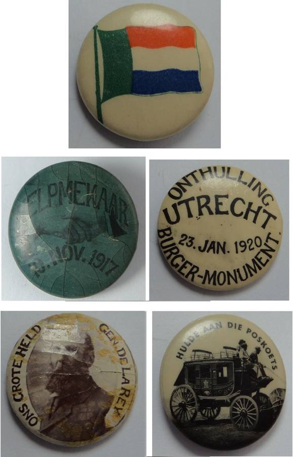Five old South African Tin Pin-Badges