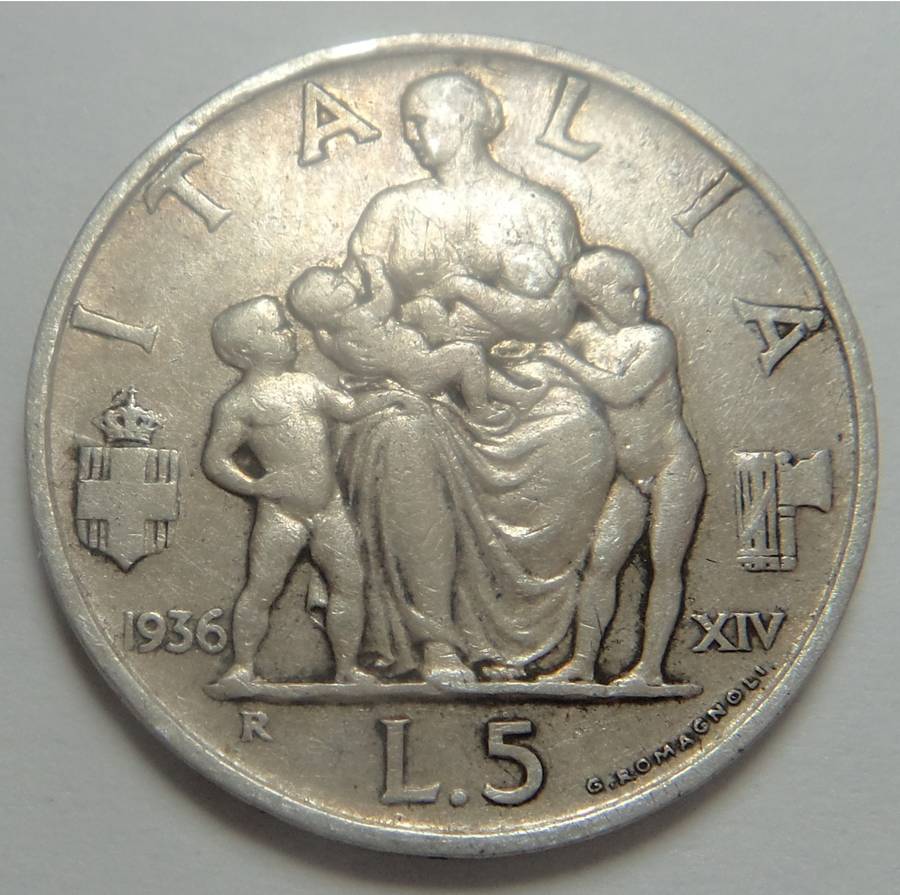 Italy: Silver 5 Lira of 1936 (High catalogue value)