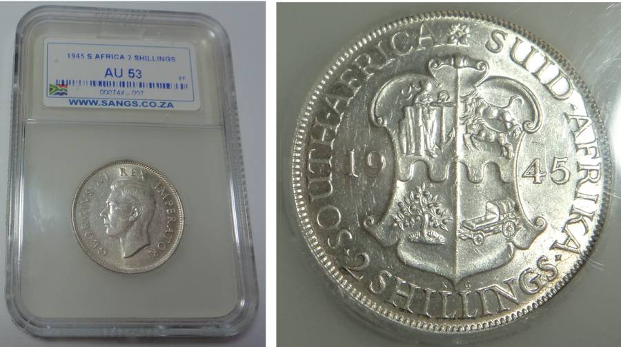 Union of SA: 2-Shillings of 1945: Sangs AU 53