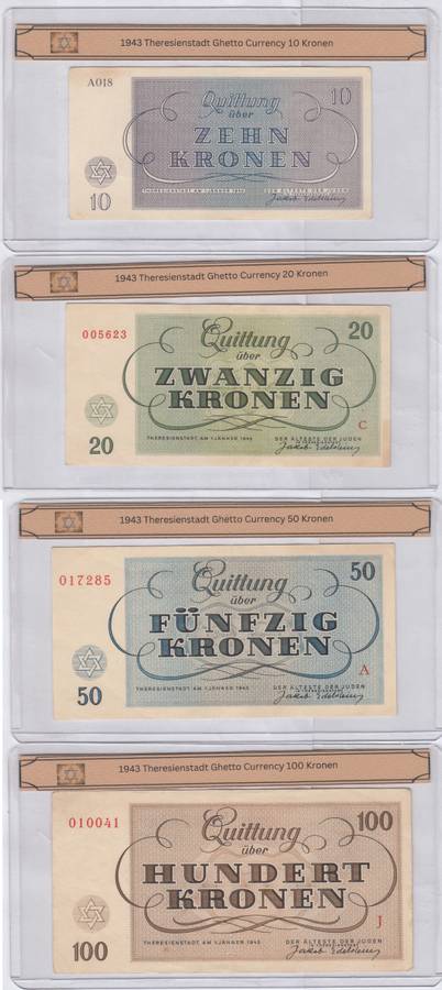WW2 Theresienstadt 1943 Jewish Ghetto Currency Note Set