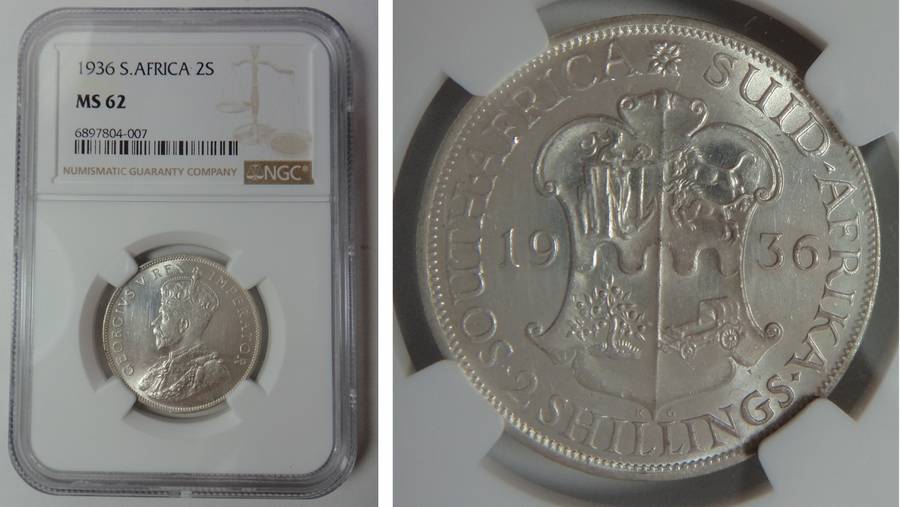 Union of South Africa: 2-Shillings of 1936: NGC MS 62