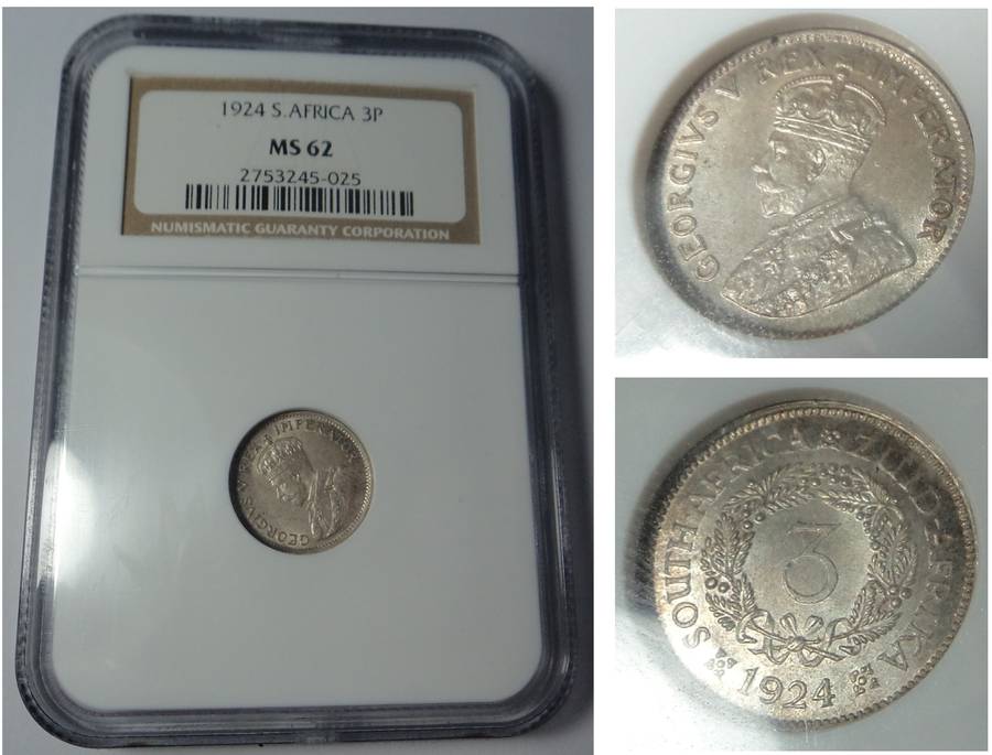 Union of SA 3-Pence 1924: NGC MS 62
