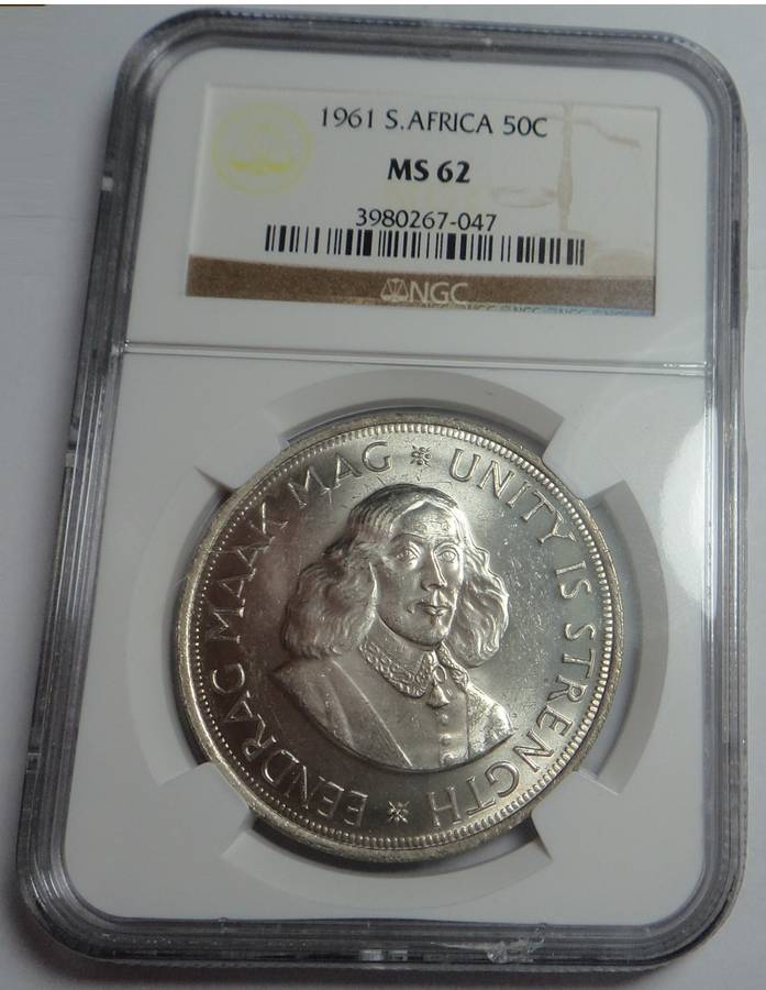 1961 SA Crown (50c) NGC graded MS62