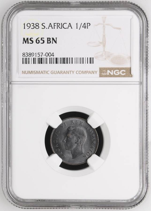 Union of SA: ¼ Penny 1938 NGC MS65 BN