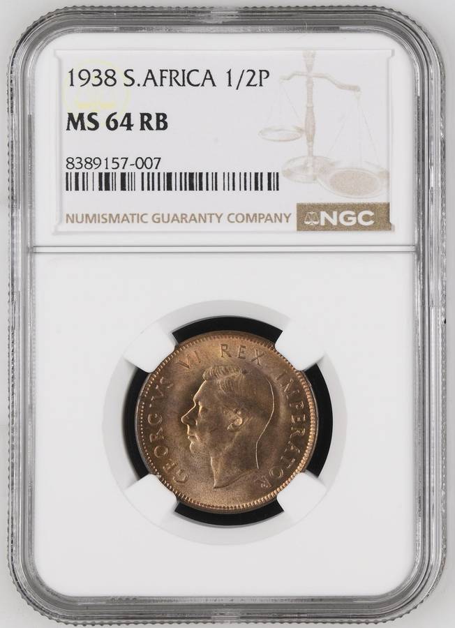 Union of SA: ½ Penny 1938 NGC MS64 RB (2 available)