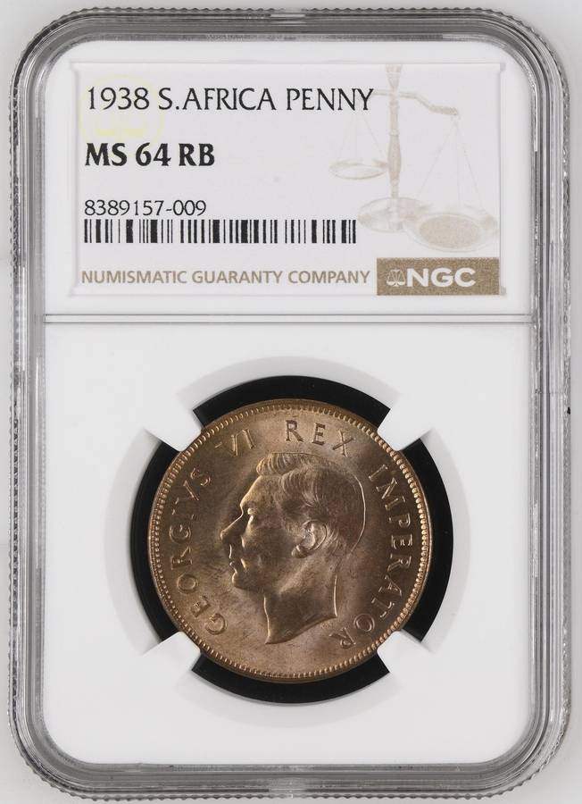 Union of SA: 1 Penny 1938 NGC MS64 RB (2 available)