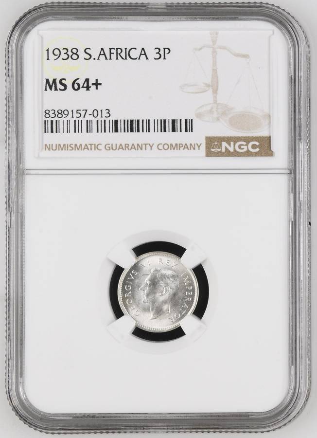 Union of SA: 3 Pence 1938 NGC MS64+