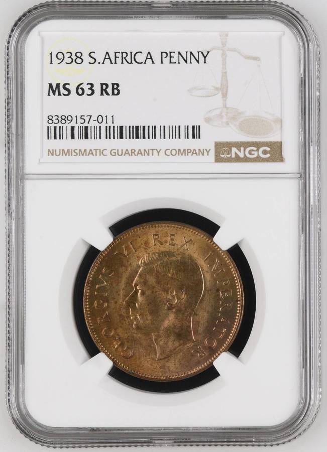 Union of SA: 1 Penny 1938 NGC MS63 RB