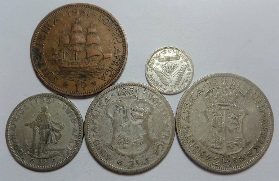 SA Union: Penny to Half Crown Set of 1951 (6d missing)