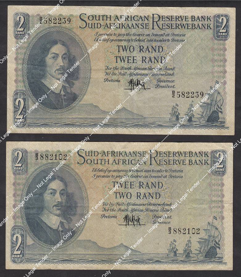 MH de Kock: 2 x R2 Notes of 1961 (B2 & B3)