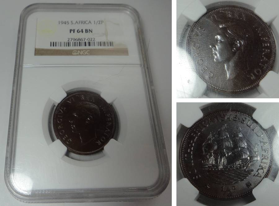 Union of SA, Half Penny 1945, NGC PF 64 BN (Only 150 struck)