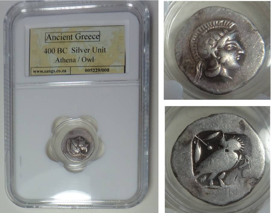 Ancient Greece: Silver Unit 400 BC Athena & Owl: Sangs Certified