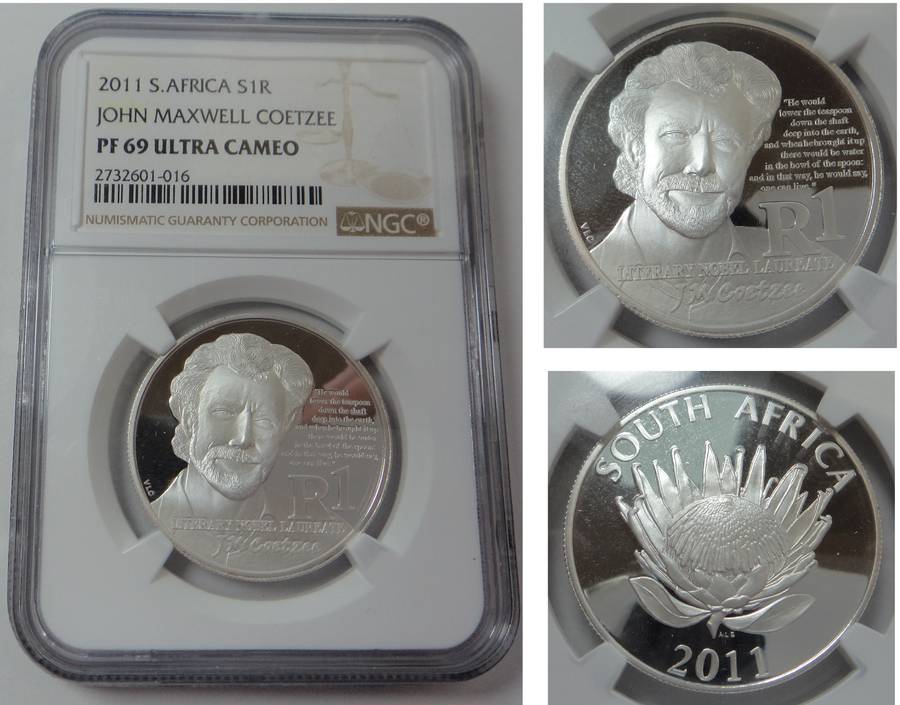 RSA Silver R1 2011 (JM Coetzee) NGC PF 69 Ultra Cameo
