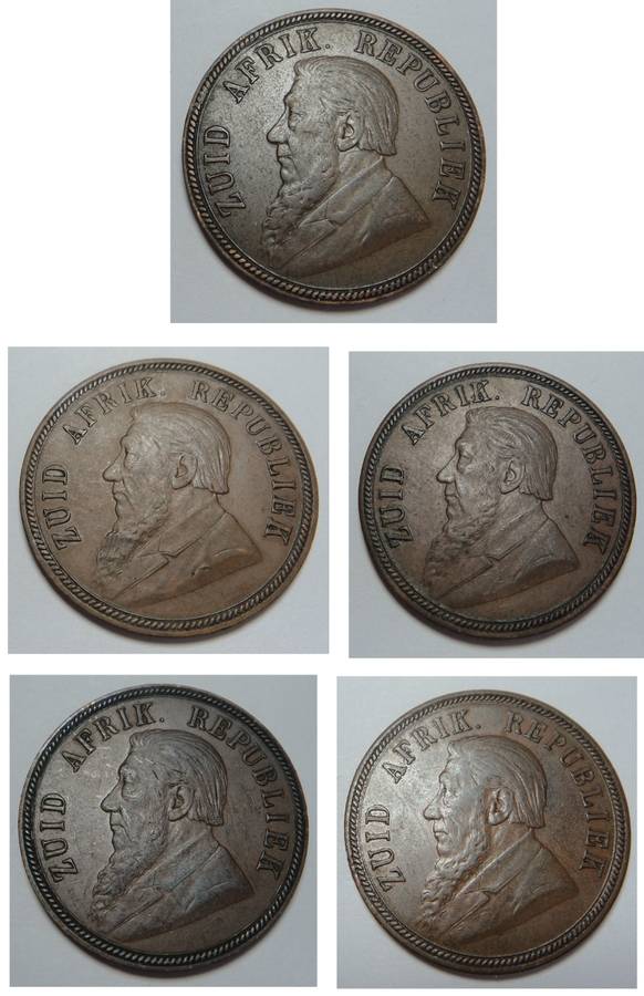Five Paul Kruger Pennies of 1894 (Bid per coin to take all 5)