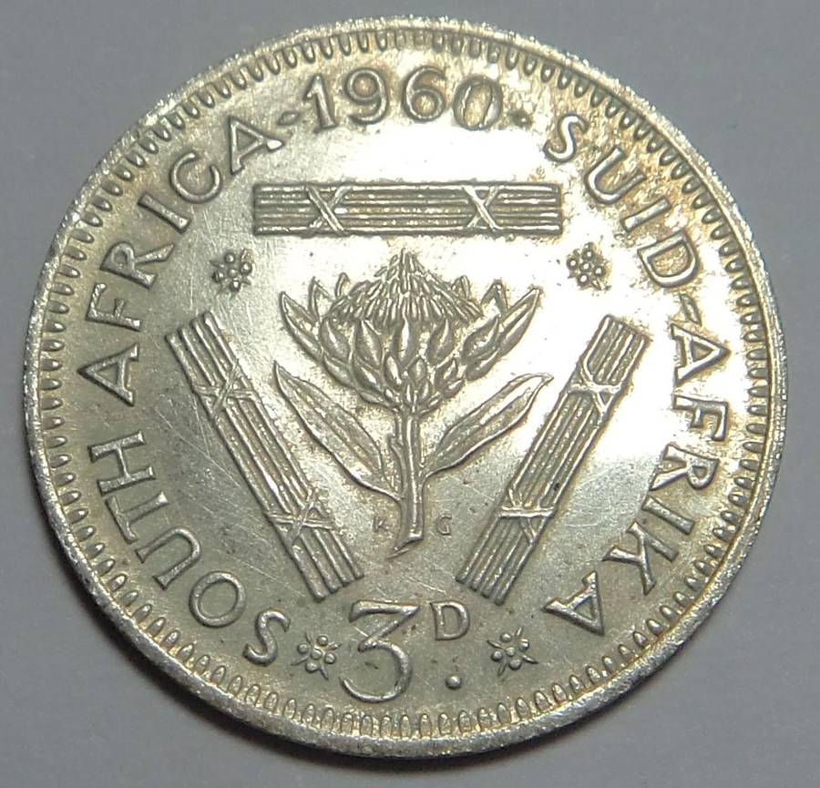 Union of South Africa: Low Mintage Tickey of 1960 (6 available)
