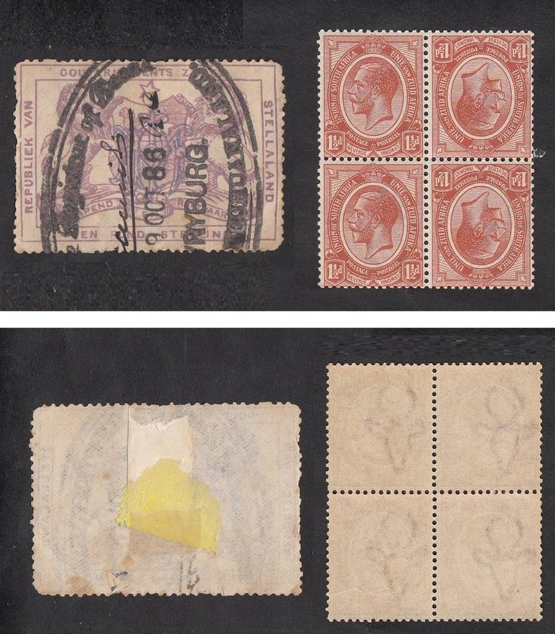 SA Union of SA Tete-Beche Block of 4 of 1913 & Stellaland Een Pond