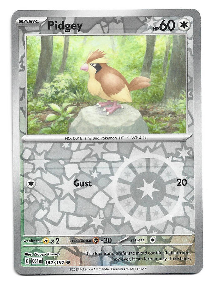 PIDGEY - REVERSE HOLO  162/197  POKEMON TCG OBSIDIAN FLAMES TRADING CARD
