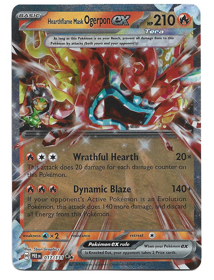 HEART FLAME MASK OGERPON EX - HOLO D/RARE  17/131 POKEMON TCG PRISMATIC EVOLUTIONS  TRADING CARD