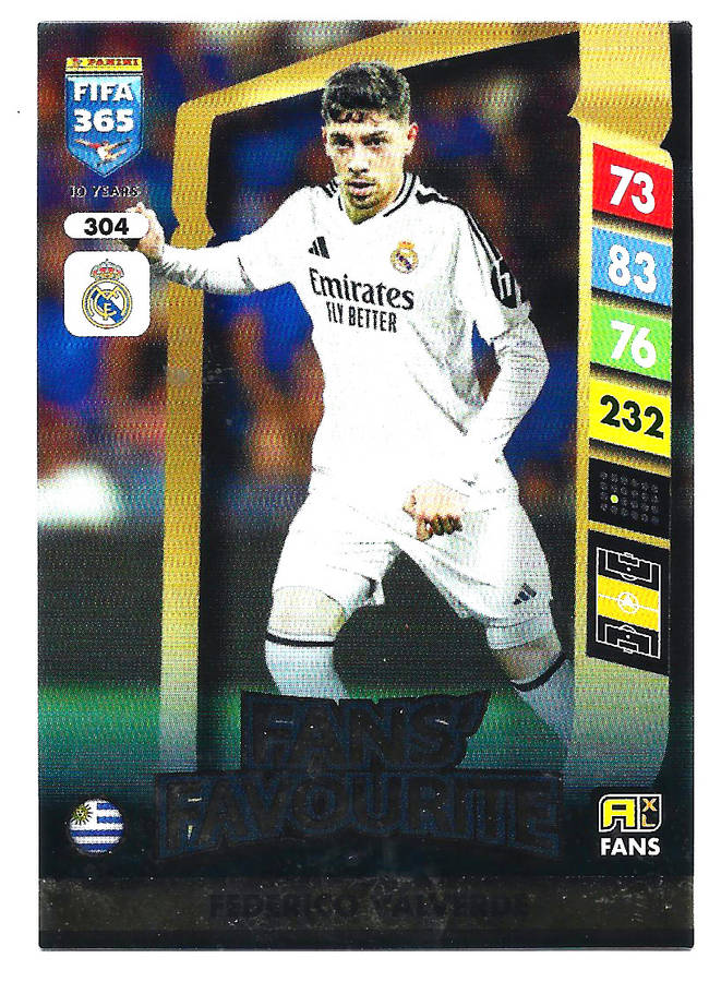 FEDERICO VALVERDE - PANINI FIFA 365 COLLECTION 2025 - FOIL "FANS FAVOURITE" TRADING CARD 304