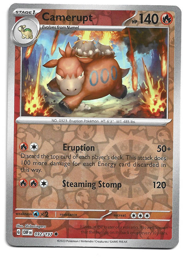 CAMERUPT - REVERSE HOLO 32/197  POKEMON TCG OBSIDIAN FLAMES TRADING CARD