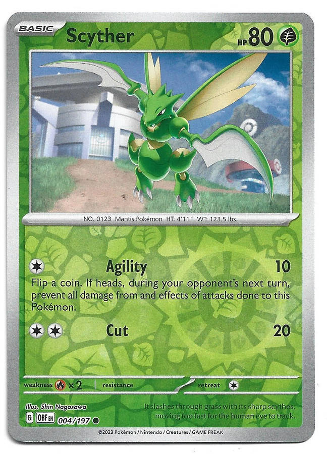 SCYTHER -  REVERSE HOLO  4/197  POKEMON TCG OBSIDIAN FLAMES TRADING CARD