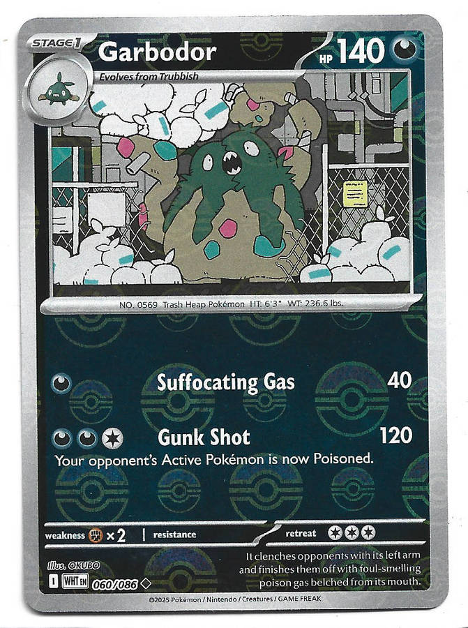 GARBODOR - POKE BALL PATTERN RARE  60/86 POKEMON TCG WHITE FLARE TRADING CARD
