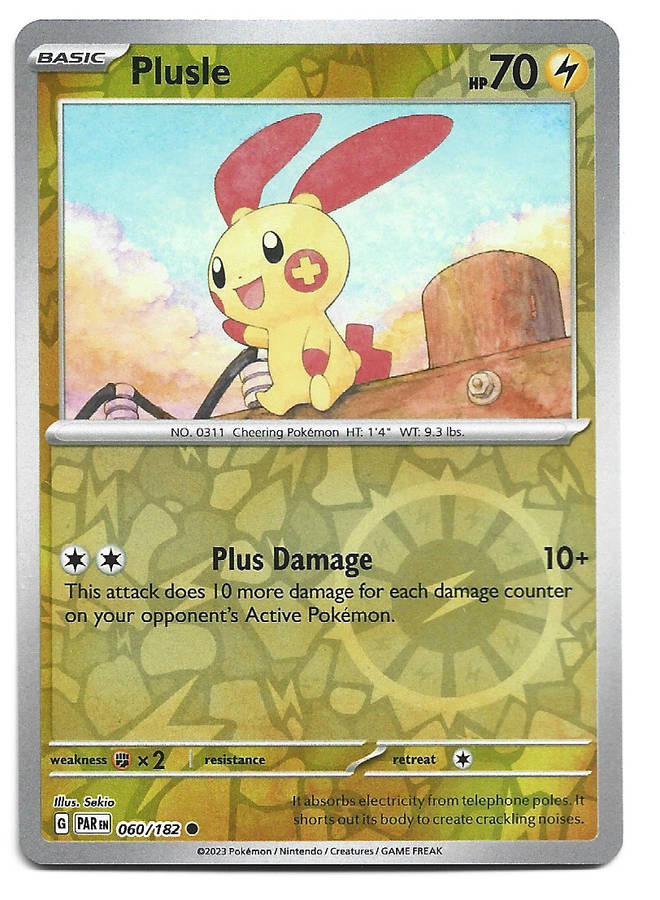 PLUSLE -   REVERSE HOLO POKEMON PARADOX RIFT   60/182 TRADING CARD