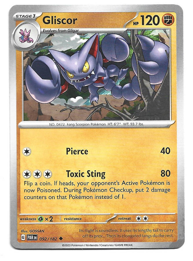 GLISCOR -   COMMON POKEMON PARADOX RIFT  92/182 TRADING CARD