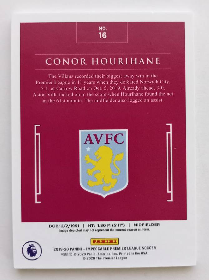 CONOR HOURIHANE (A.Villa) - PANINI IMMACULATE COLLECTION 2020 - RARE TRADING CARD 24 of 35