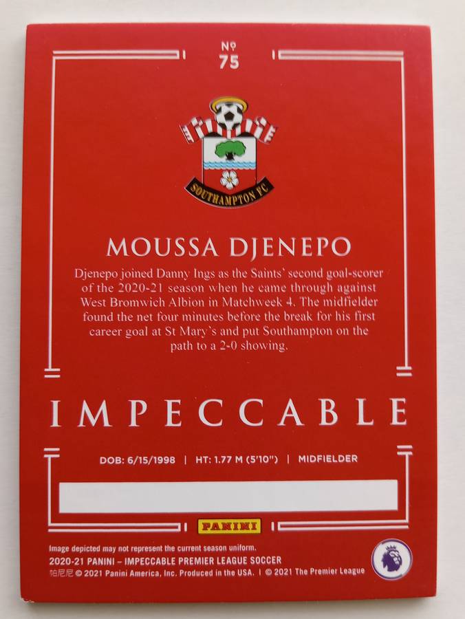 MOUSSA DJENEPO (Saints) - PANINI IMPECCABLE COLLECTION 2021 - RARE TRADING CARD 14 of 35