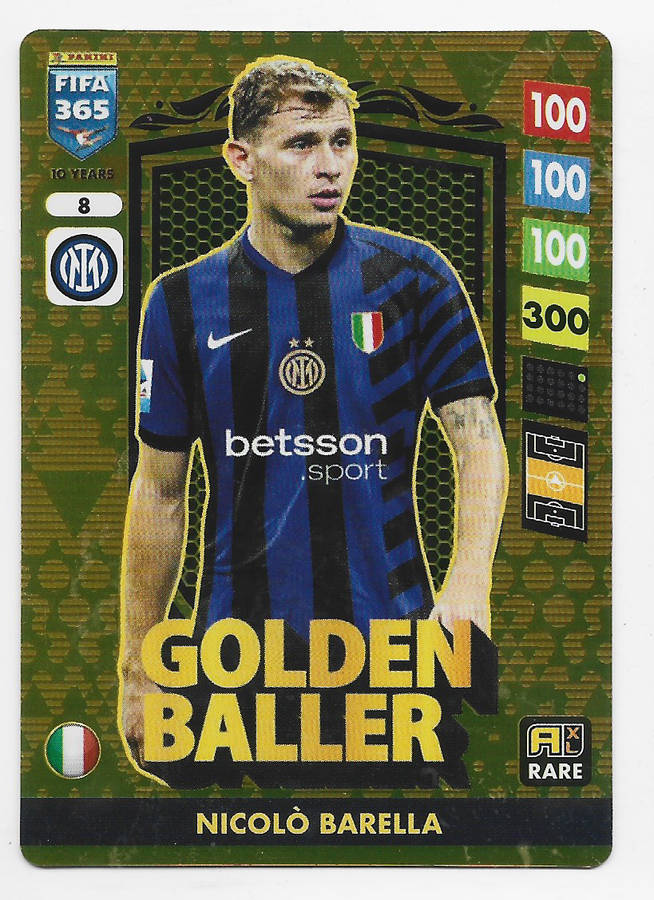 NOCOLO BARELLA - PANINI FIFA 365 COLLECTION 2025 - RARE GOLD "GOLDEN BALLER" TRADING CARD 8