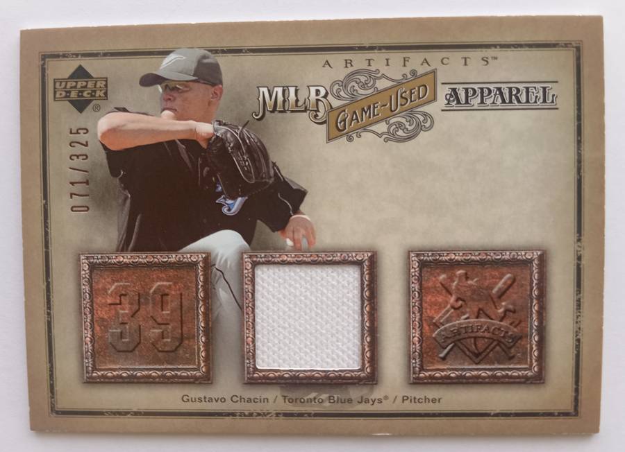 GUSTAVO CHACIN - UPPER DECK BASEBALL ARTIFACTS 2006 - RARE "GAME JERSEY" TRADING CARD 71 of 325