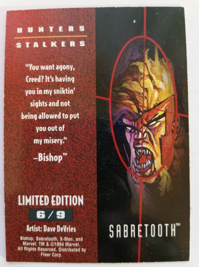 MARVEL FLEER ULTRA 1995 - `HUNTERS & STALKERS` -  SABRETOOTH `RAINBOW` Limited Edition Card 6 of 9 B