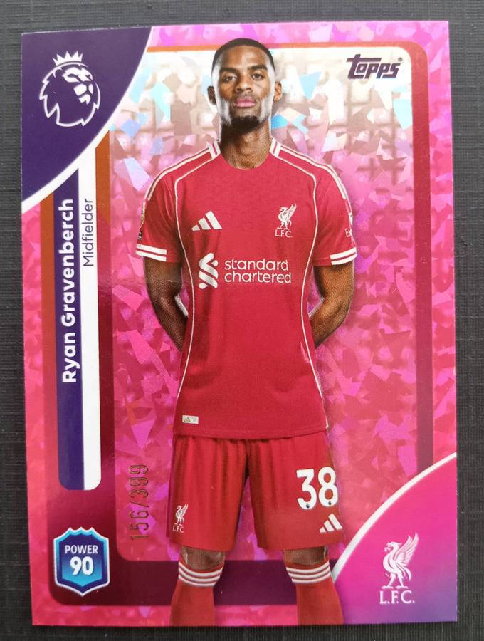RYAN GRAVENBERCH - TOPPS Premier League Premium 2025/26 Collection - PINK SPARKLE  Card 156 of 399